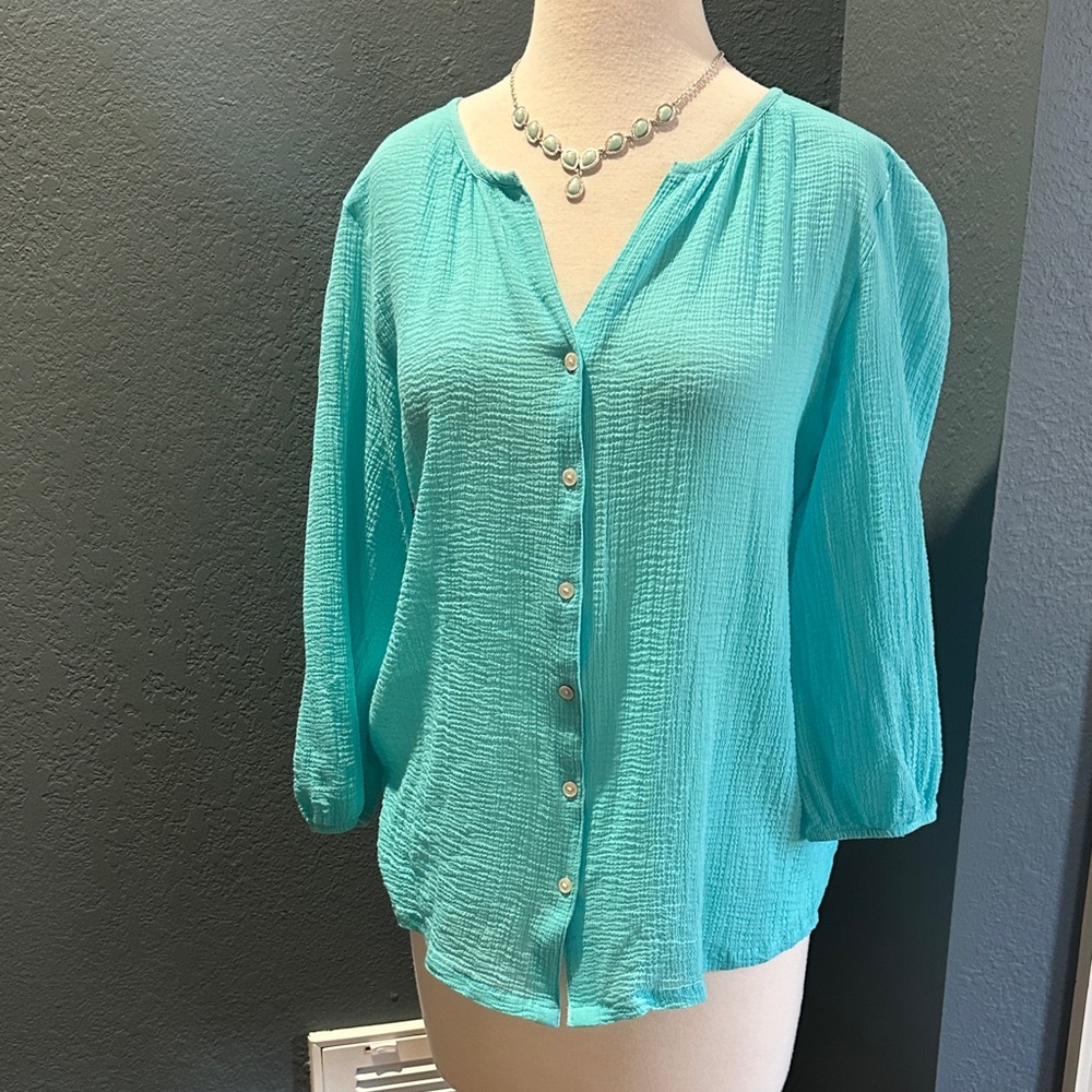 Tommy Bahama Turquoise Button-Front Women's Blouse